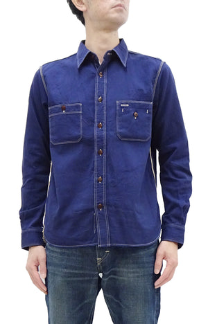 Samurai Jeans Herringbone Shirt Men's Long Sleeve Sulfur-Dyed Selvage HBT Button Up Work Shirt SJCBS24-HB Ink-Blue