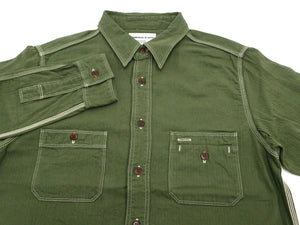 Samurai Jeans Herringbone Shirt Men's Long Sleeve Sulfur-Dyed Selvage HBT Button Up Work Shirt SJCBS24-HB Olive