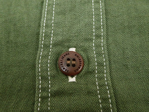 Samurai Jeans Herringbone Shirt Men's Long Sleeve Sulfur-Dyed Selvage HBT Button Up Work Shirt SJCBS24-HB Olive