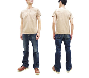Samurai Jeans Plain Henly T-shirt Men's Super Heavy Short Sleeve Natural Japanese Cotton Slub Tee SJST-SC02 Light Chestnut Color