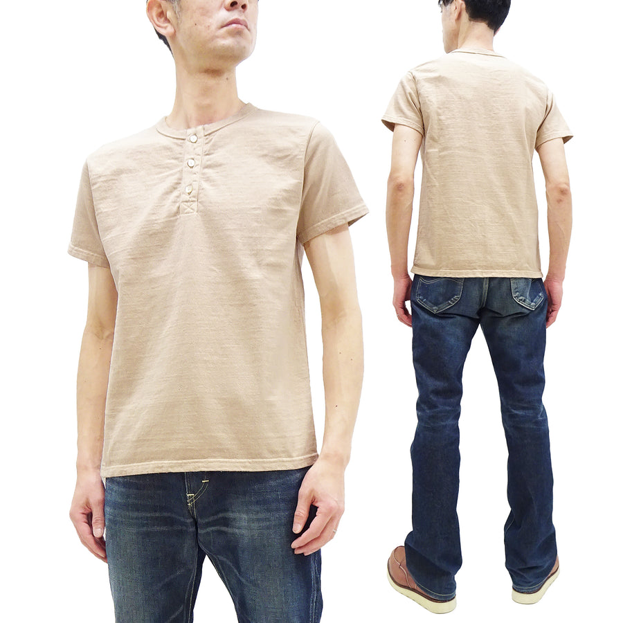 Samurai Jeans Plain Henly T-shirt Men's Super Heavy Short Sleeve Natural Japanese Cotton Slub Tee SJST-SC02 Light Chestnut Color