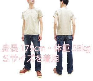 Samurai Jeans Plain Henly T-shirt Men's Super Heavy Short Sleeve Natural Japanese Cotton Slub Tee SJST-SC02 Natural Ecru-Undyed Color
