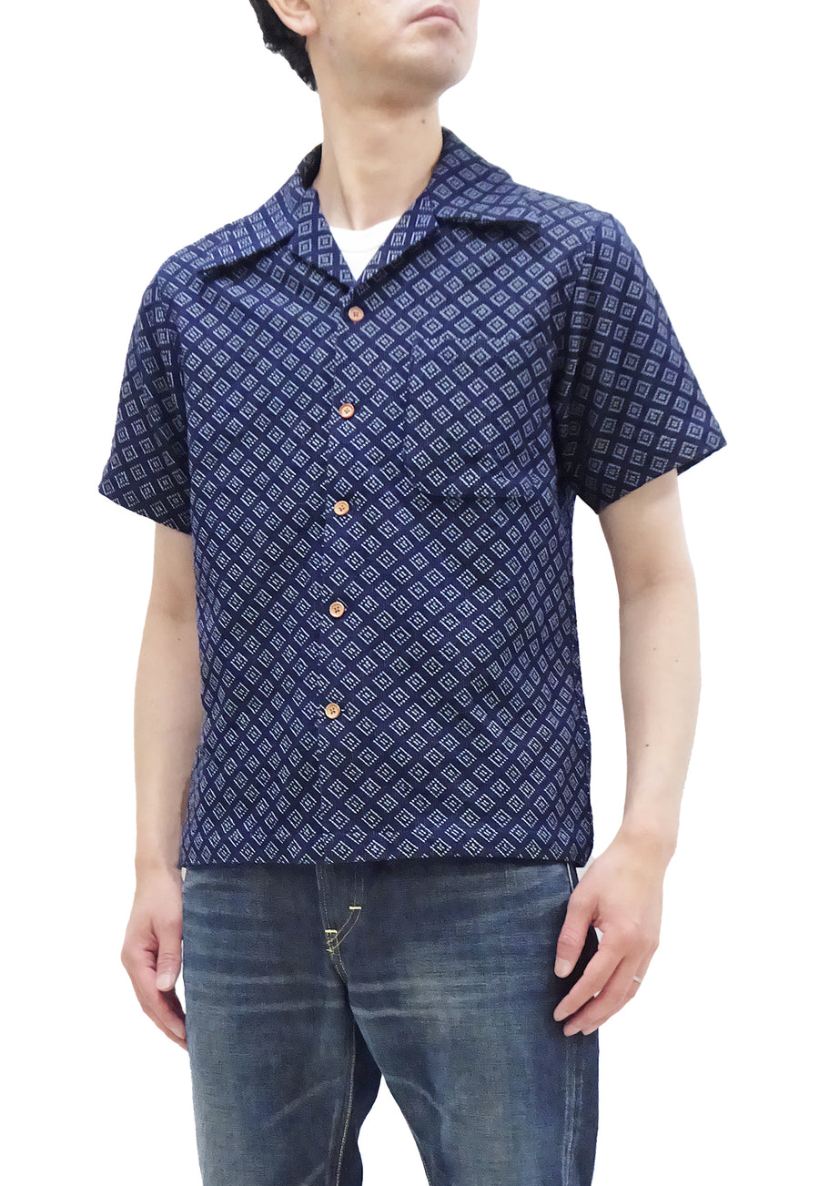 Samurai Jeans Indigo Sashiko Shirt Men's Diamond Stitch Sashiko