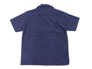 Samurai Jeans Indigo Sashiko Shirt Men's Diamond Stitch Sashiko Short Sleeve Button Up Camp Collar Shirt SOS23-S01