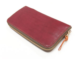 Studio D'artisan Wallet Men's Casual Natural Plant Dyed Leather Wallet Zip Around Long Wallet SP-097 Earth-Colored Red