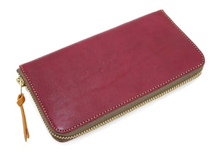 Studio D'artisan Wallet Men's Casual Natural Plant Dyed Leather Wallet Zip Around Long Wallet SP-097 Earth-Colored Red