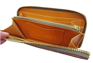Studio D'artisan Wallet Men's Casual Natural Plant Dyed Leather Wallet Zip Around Long Wallet SP-097 Earth-Colored Red