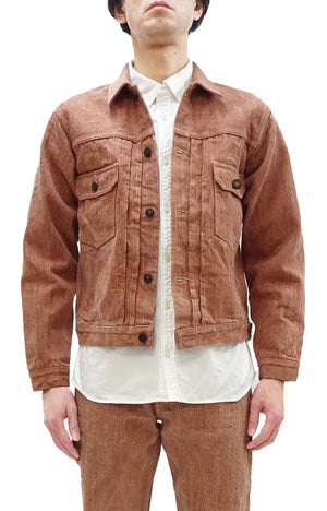 Studio D'artisan Denim Jacket SP-109 Men's 16oz. Natural Persimmon Tannin-Dyed Slub Selvedge Denim 1953 Type 2 Style Jean Jacket Reddish-brown One-Wash