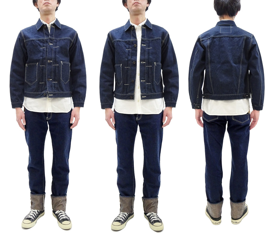 Studio D'artisan Denim Jacket SP-114 Men's 15oz. Organic Cotton Natural Indigo Selvedge Denim Jean Jacket SP-114 One-Wash