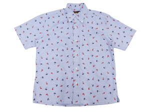 Sun Surf Casual Button Down Shirt Men's Short Sleeve Hula Dancer Palm Tree All-over Print Oxford Button Up Shirt SS39282 125 Blue
