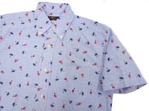 Sun Surf Casual Button Down Shirt Men's Short Sleeve Hula Dancer Palm Tree All-over Print Oxford Button Up Shirt SS39282 125 Blue