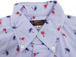 Sun Surf Casual Button Down Shirt Men's Short Sleeve Hula Dancer Palm Tree All-over Print Oxford Button Up Shirt SS39282 125 Blue
