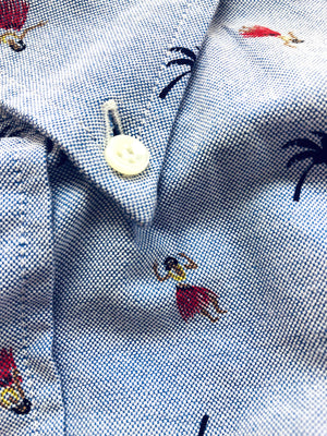 Sun Surf Casual Button Down Shirt Men's Short Sleeve Hula Dancer Palm Tree All-over Print Oxford Button Up Shirt SS39282 125 Blue