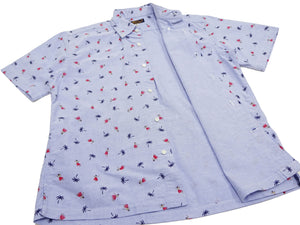 Sun Surf Casual Button Down Shirt Men's Short Sleeve Hula Dancer Palm Tree All-over Print Oxford Button Up Shirt SS39282 125 Blue