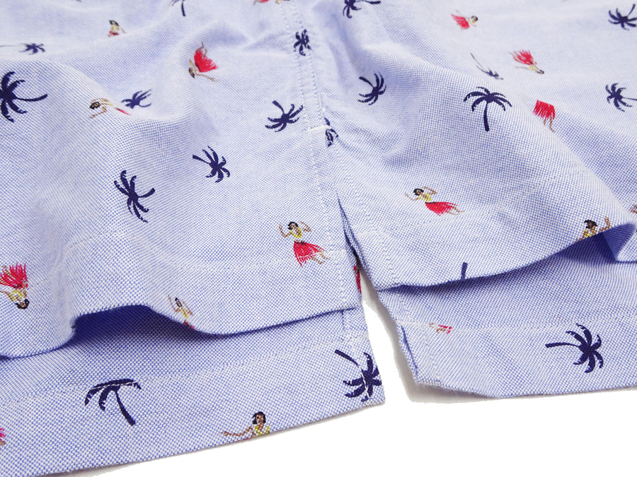 Sun Surf Casual Button Down Shirt Men's Short Sleeve Hula Dancer Palm Tree All-over Print Oxford Button Up Shirt SS39282 125 Blue