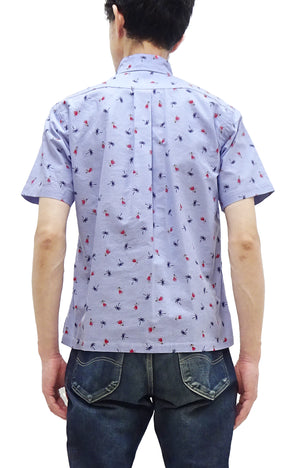Sun Surf Casual Button Down Shirt Men's Short Sleeve Hula Dancer Palm Tree All-over Print Oxford Button Up Shirt SS39282 125 Blue