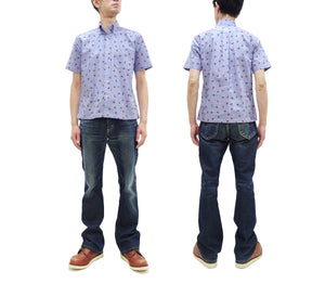 Sun Surf Casual Button Down Shirt Men's Short Sleeve Hula Dancer Palm Tree All-over Print Oxford Button Up Shirt SS39282 125 Blue