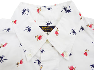 Sun Surf Casual Button Down Shirt Men's Short Sleeve Hula Dancer Palm Tree All-over Print Oxford Button Up Shirt SS39282 105 Off-White