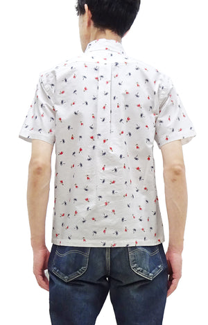 Sun Surf Casual Button Down Shirt Men's Short Sleeve Hula Dancer Palm Tree All-over Print Oxford Button Up Shirt SS39282 105 Off-White