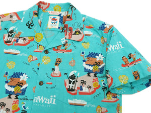 Sun Surf Hawaiian Shirt Men's Uncle Torys Let's Go to Hawaii Short Sleeve Cotton Linen Aloha Shirt SS39333 123 Turquoise-Blue