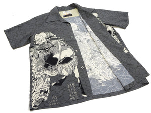 Sun Surf Men's Japanese Art Short Sleeve Shirt - Katsushika Hokusai Graphic in Classic Hawaiian Shirt Style SS39460 119 Charcoal-Black