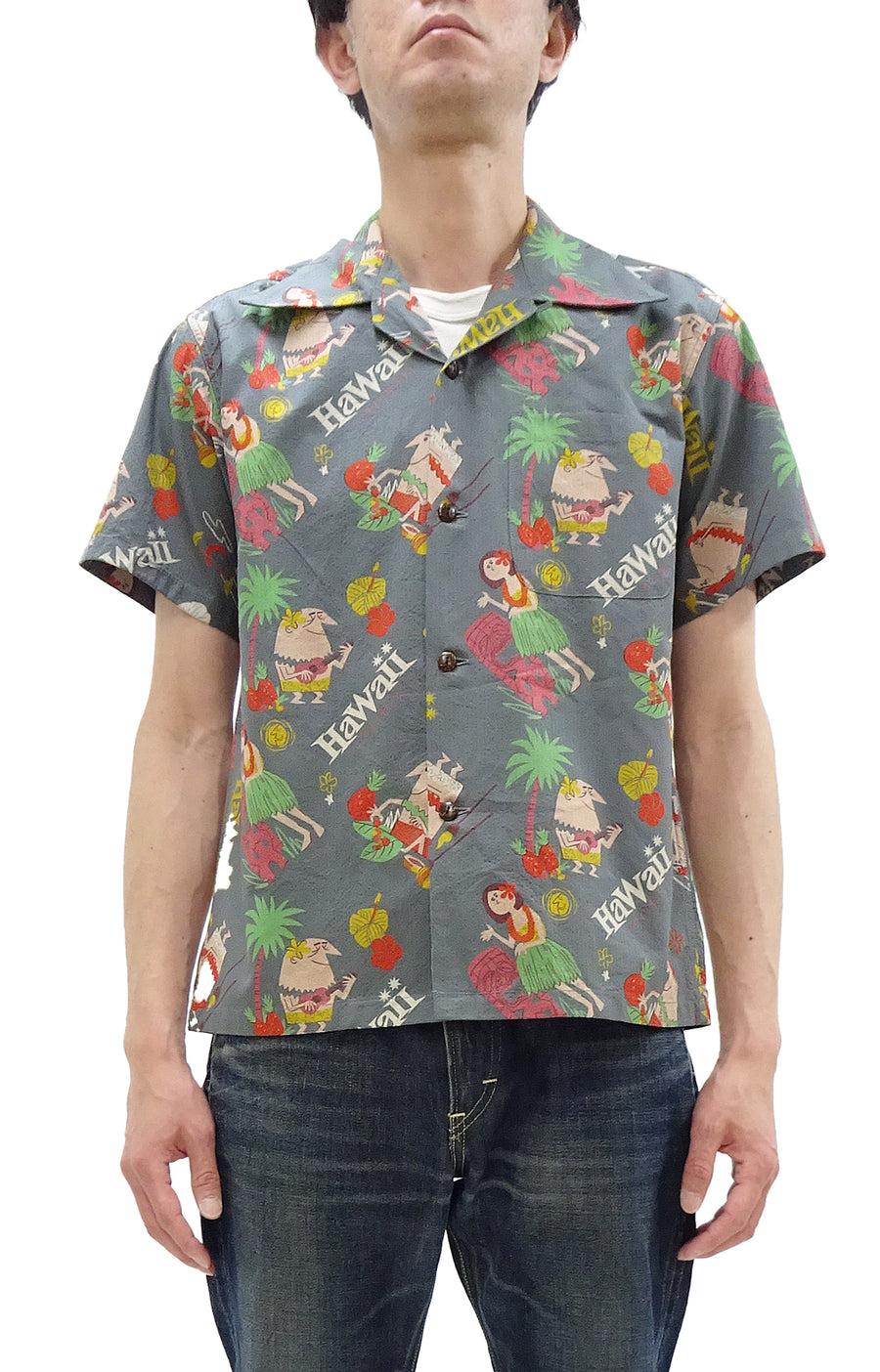 Sun Surf Men's Cotton Hawaiian Shirt - Uncle Torys Graphic Design - Short-Sleeve Aloha Shirt "TRIP TO HAWAII" SS39537 119 Faded-Black