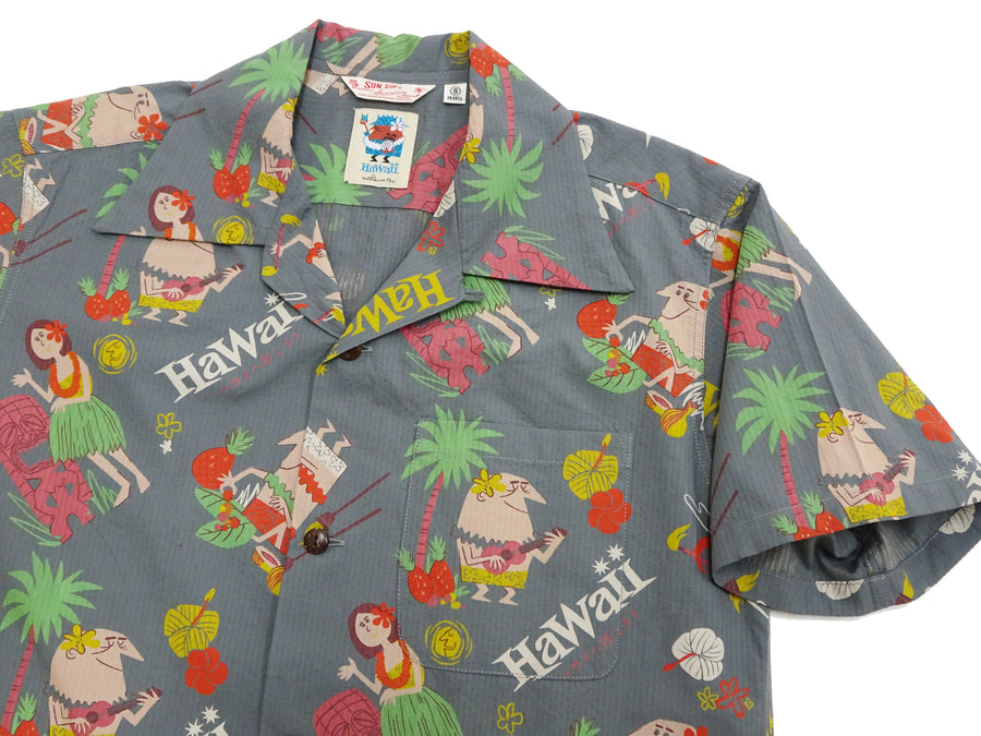 Sun Surf Men's Cotton Hawaiian Shirt - Uncle Torys Graphic Design - Short-Sleeve Aloha Shirt "TRIP TO HAWAII" SS39537 119 Faded-Black