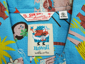 Sun Surf Men's Cotton Hawaiian Shirt - Uncle Torys Graphic Design - Short-Sleeve Aloha Shirt "TRIP TO HAWAII" SS39537 125 Blue