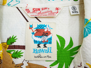 Sun Surf Men's Cotton Hawaiian Shirt - Uncle Torys Graphic Design - Short-Sleeve Aloha Shirt "TRIP TO HAWAII" SS39537 105 Off-White