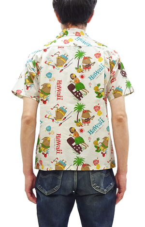 Sun Surf Men's Cotton Hawaiian Shirt - Uncle Torys Graphic Design - Short-Sleeve Aloha Shirt "TRIP TO HAWAII" SS39537 105 Off-White