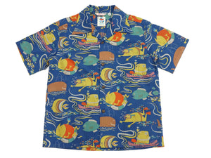 Sun Surf Men's Cotton Hawaiian Shirt - Uncle Torys Graphic Design - Short-Sleeve Aloha Shirt "Ocean Activities" SS39538 128 Navy-Blue