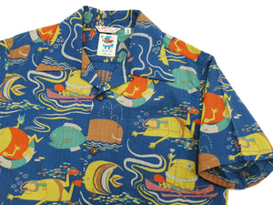 Sun Surf Men's Cotton Hawaiian Shirt - Uncle Torys Graphic Design - Short-Sleeve Aloha Shirt "Ocean Activities" SS39538 128 Navy-Blue
