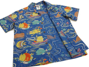 Sun Surf Men's Cotton Hawaiian Shirt - Uncle Torys Graphic Design - Short-Sleeve Aloha Shirt "Ocean Activities" SS39538 128 Navy-Blue