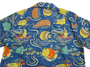 Sun Surf Men's Cotton Hawaiian Shirt - Uncle Torys Graphic Design - Short-Sleeve Aloha Shirt "Ocean Activities" SS39538 128 Navy-Blue
