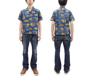 Sun Surf Men's Cotton Hawaiian Shirt - Uncle Torys Graphic Design - Short-Sleeve Aloha Shirt "Ocean Activities" SS39538 128 Navy-Blue