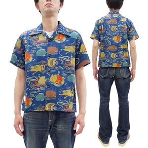 Sun Surf Men's Cotton Hawaiian Shirt - Uncle Torys Graphic Design - Short-Sleeve Aloha Shirt "Ocean Activities" SS39538 128 Navy-Blue