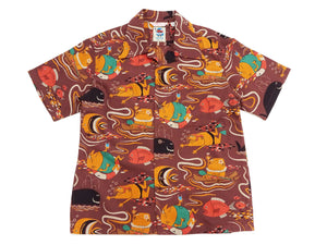 Sun Surf Men's Cotton Hawaiian Shirt - Uncle Torys Graphic Design - Short-Sleeve Aloha Shirt "Ocean Activities" SS39538 138 Brown