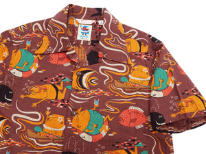 Sun Surf Men's Cotton Hawaiian Shirt - Uncle Torys Graphic Design - Short-Sleeve Aloha Shirt "Ocean Activities" SS39538 138 Brown