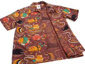 Sun Surf Men's Cotton Hawaiian Shirt - Uncle Torys Graphic Design - Short-Sleeve Aloha Shirt "Ocean Activities" SS39538 138 Brown