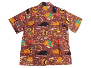 Sun Surf Men's Cotton Hawaiian Shirt - Uncle Torys Graphic Design - Short-Sleeve Aloha Shirt "Ocean Activities" SS39538 138 Brown