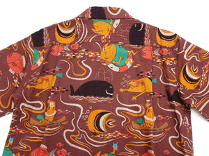 Sun Surf Men's Cotton Hawaiian Shirt - Uncle Torys Graphic Design - Short-Sleeve Aloha Shirt "Ocean Activities" SS39538 138 Brown