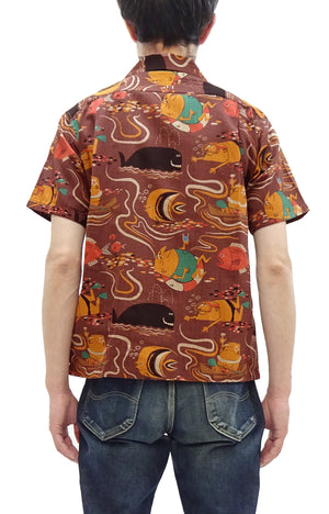 Sun Surf Men's Cotton Hawaiian Shirt - Uncle Torys Graphic Design - Short-Sleeve Aloha Shirt "Ocean Activities" SS39538 138 Brown