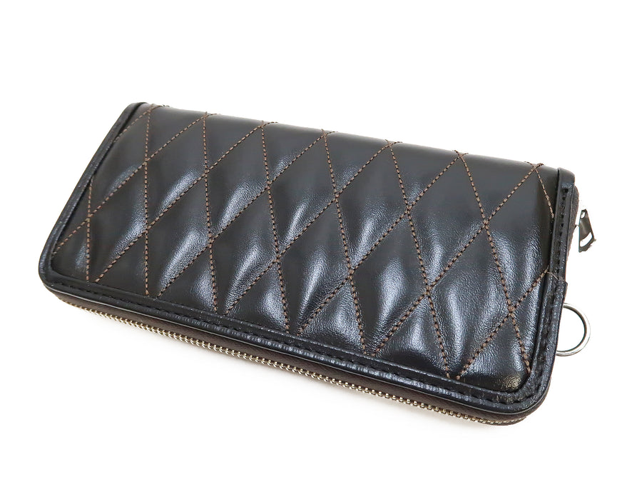 L-Quilting Leather Zip Card Wallet