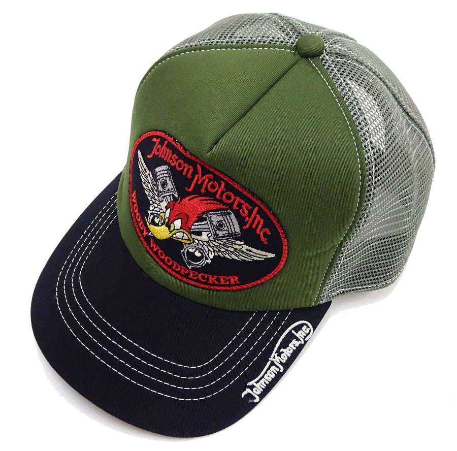 TOYS McCOY Cap Men's Casual Johnson Motors Woody Woodpecker Mesh Cap Mesh Back Baseball Hat TMA2402 Olive