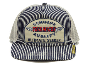 TOYS McCOY Hickory Striped Trucker Hat Men's Casual Embroidered Patch Baseball Cap with Mesh Side Panels TMA2413