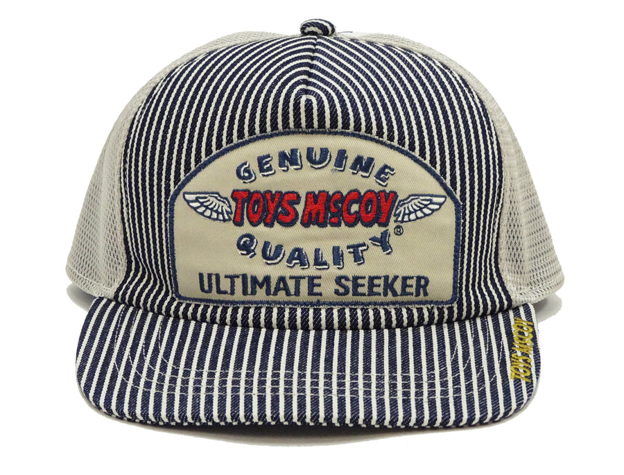 TOYS McCOY Hickory Striped Trucker Hat Men's Casual Embroidered Patch Baseball Cap with Mesh Side Panels TMA2413