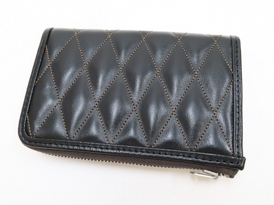 TOYS McCOY Wallet Men's Casual Quilted Leather Middle Wallet with L-shaped Zip Closure TMA2420 030 Black