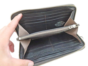 TOYS McCOY Zip-Around Long Leather Wallet Men's Casual Quilted Horsehide Leather Wallet with Three-Sided Zip TMA2506 030 Black