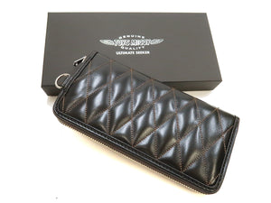TOYS McCOY Zip-Around Long Leather Wallet Men's Casual Quilted Horsehide Leather Wallet with Three-Sided Zip TMA2506 030 Black