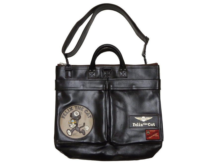 TOYS McCOY Men's Felix the Cat Leather Shoulder Bag - Black Horsehide, U.S. Air Force Helmet Bag Inspired, Made in Japan (TMA2523 031 Black)